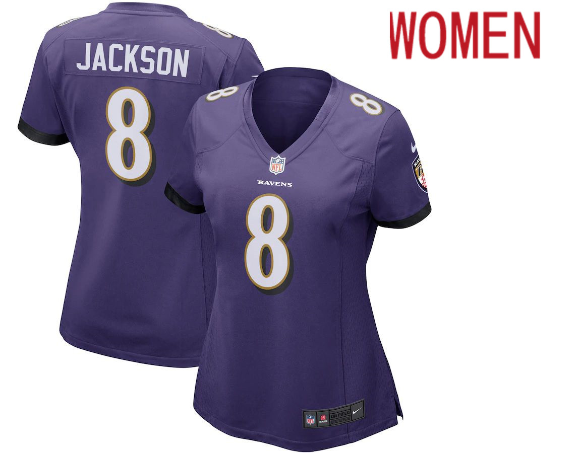 Women Baltimore Ravens 8 Lamar Jackson Nike Purple Game Player NFL Jersey